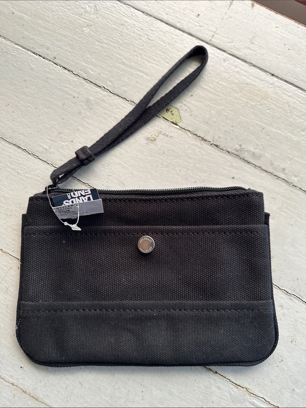 Lands' End Black Canvas Wristlet Pouch with Snap Pocket